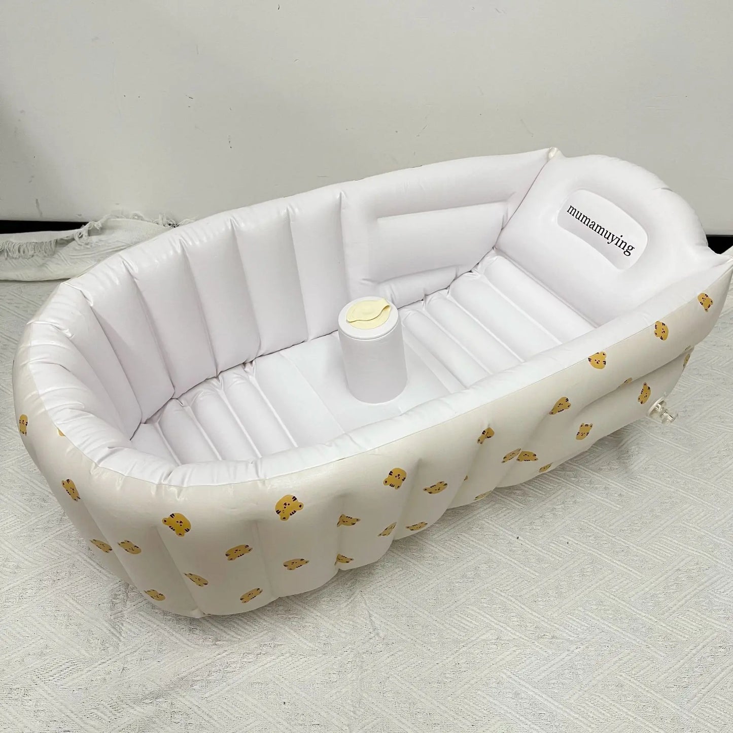 Tiger print inflatable baby bath seat – spacious, non-slip tub for travel and home