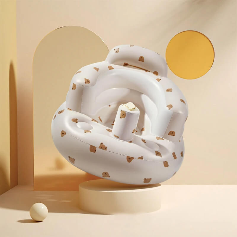 Inflatable baby sit up chair with teddy bear print – soft support seat for infants learning to sit up