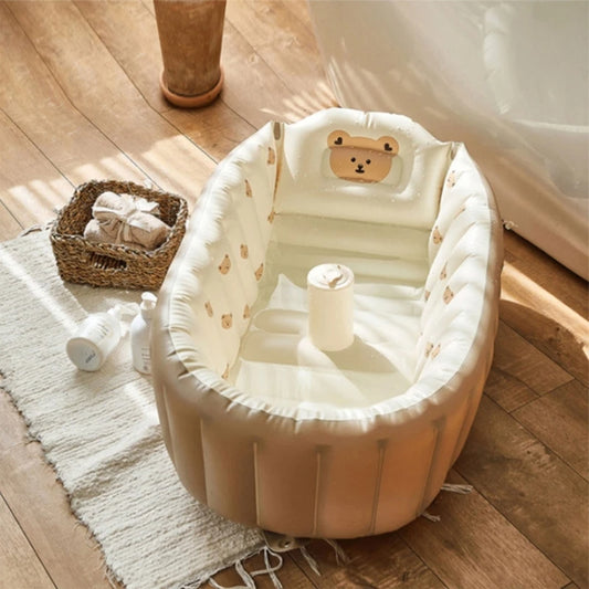 Inflatable baby bath tub with exclusive teddy bear print – soft and safe tub for 6+ month old infants