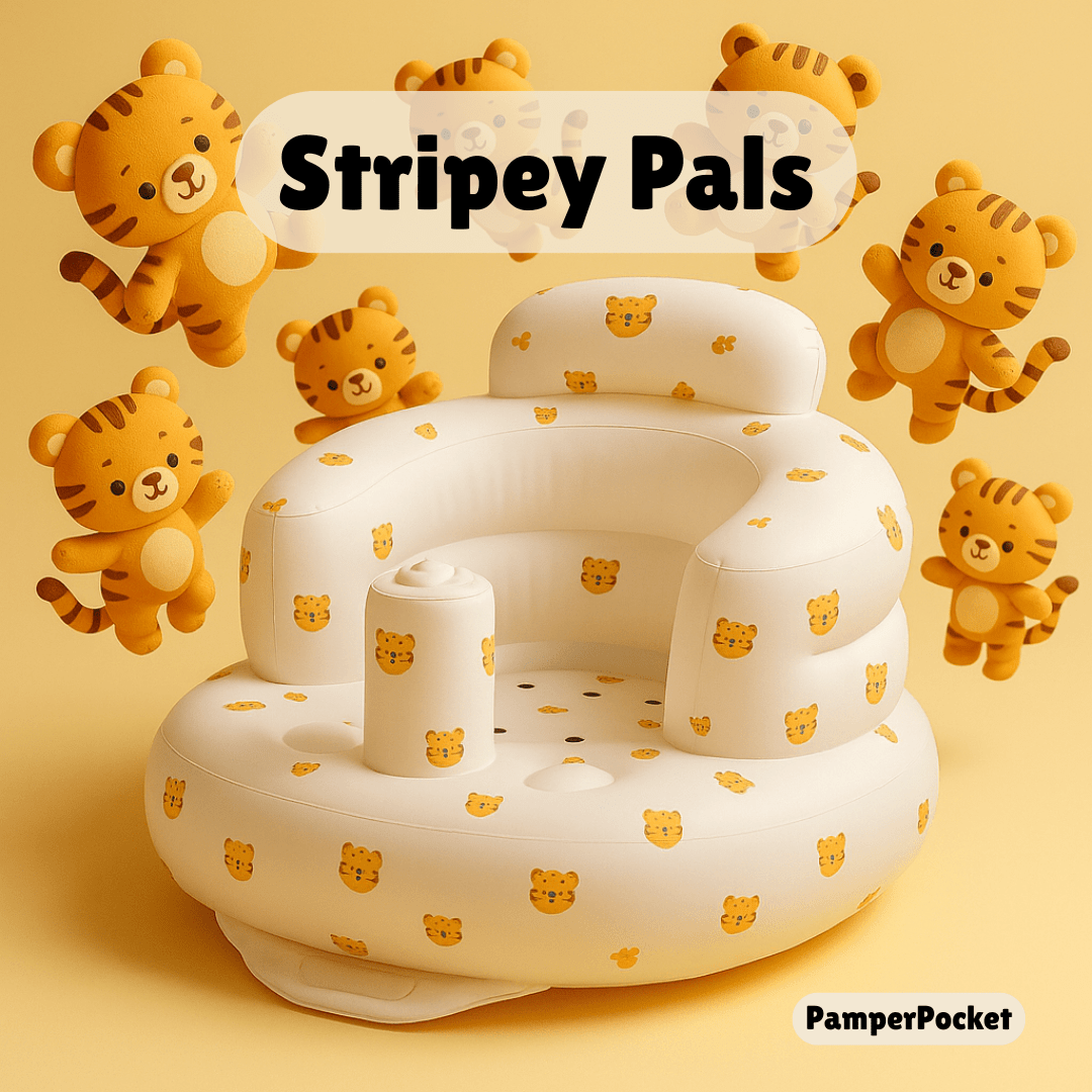 Inflatable baby sit up chair with tiger print – soft, supportive seat for infants learning to sit, perfect baby must have for 2025