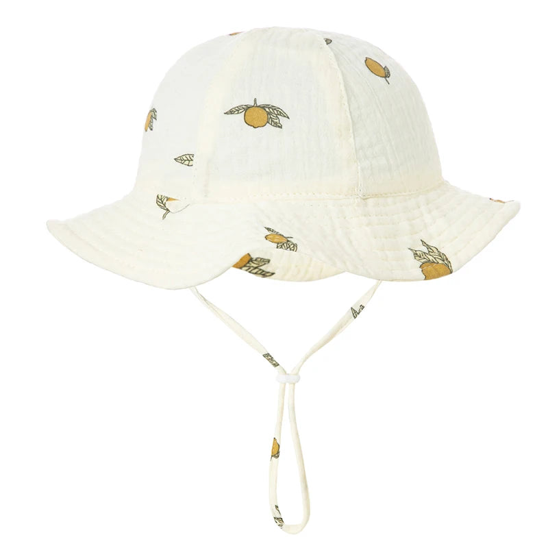 Sun hat for newborns with fruit pattern and adjustable strap
