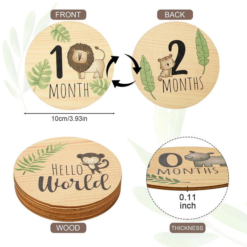 Baby Milestone Cards – Wooden Monthly Photo Props & Gift Set