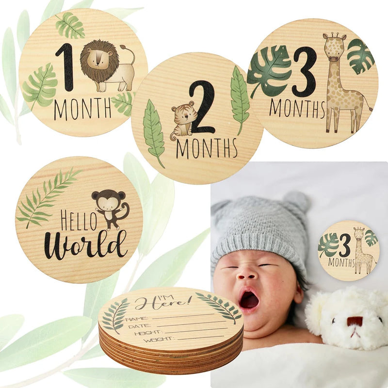Baby Milestone Cards – Wooden Monthly Photo Props & Gift Set