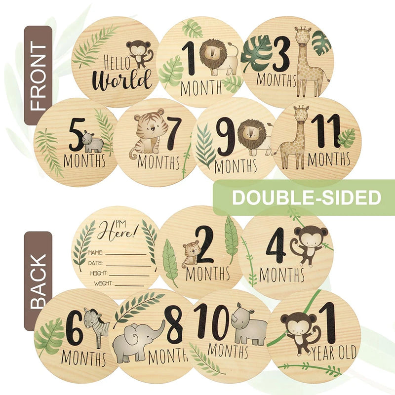 Baby Milestone Cards – Wooden Monthly Photo Props & Gift Set