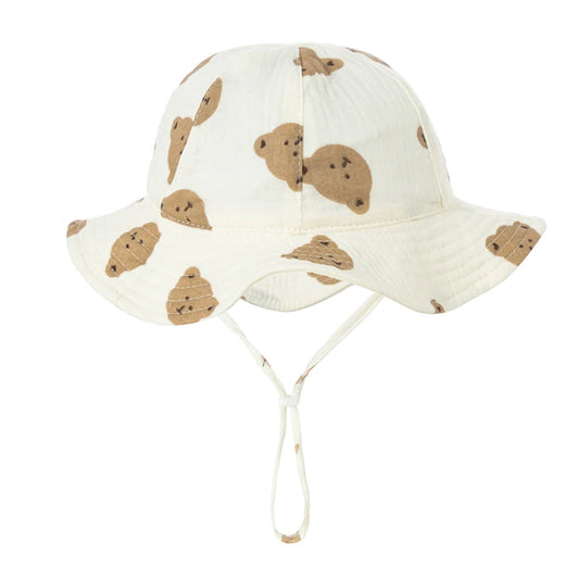 Infant summer hat with teddy bear print for newborns